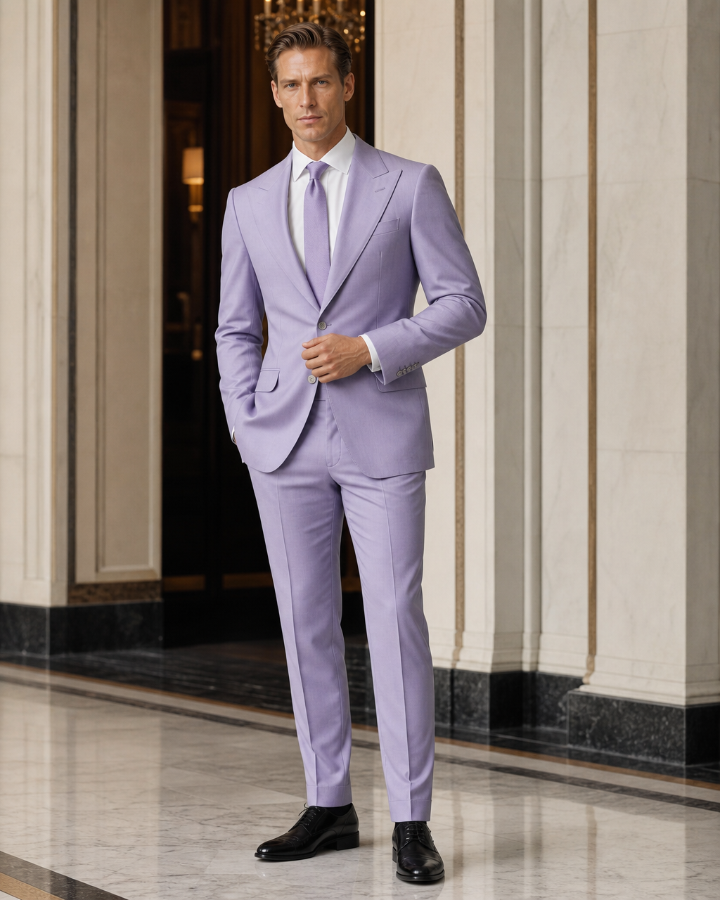 Lavender Cotton Summer Suit - Custom Made to Measure front view