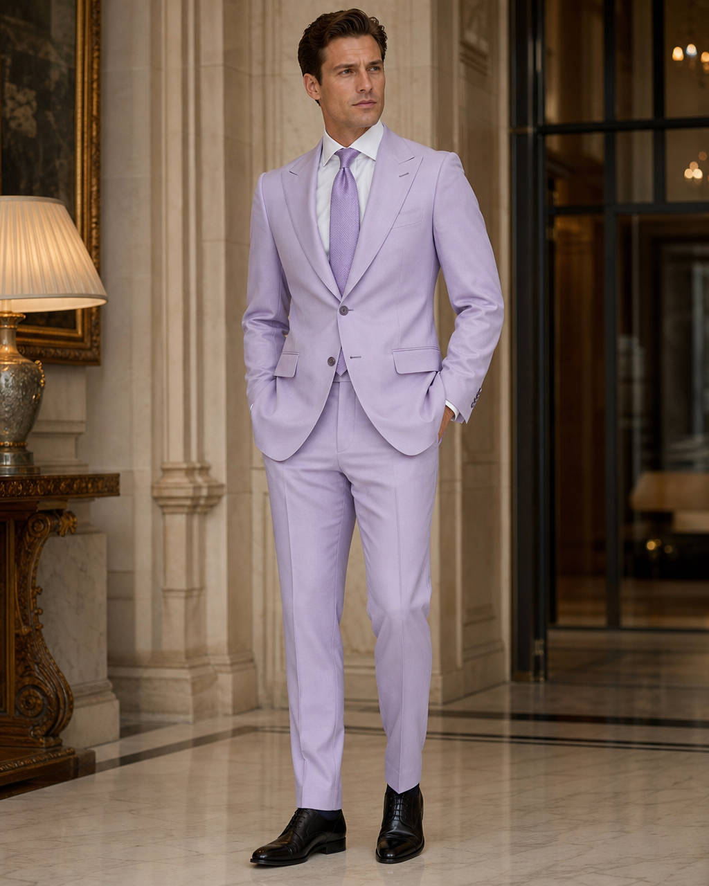 Lavender Cotton Summer Suit - Custom Made to Measure side back view