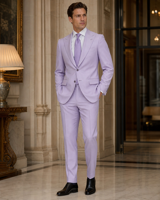 Lavender Cotton Summer Suit - Custom Made to Measure side back view