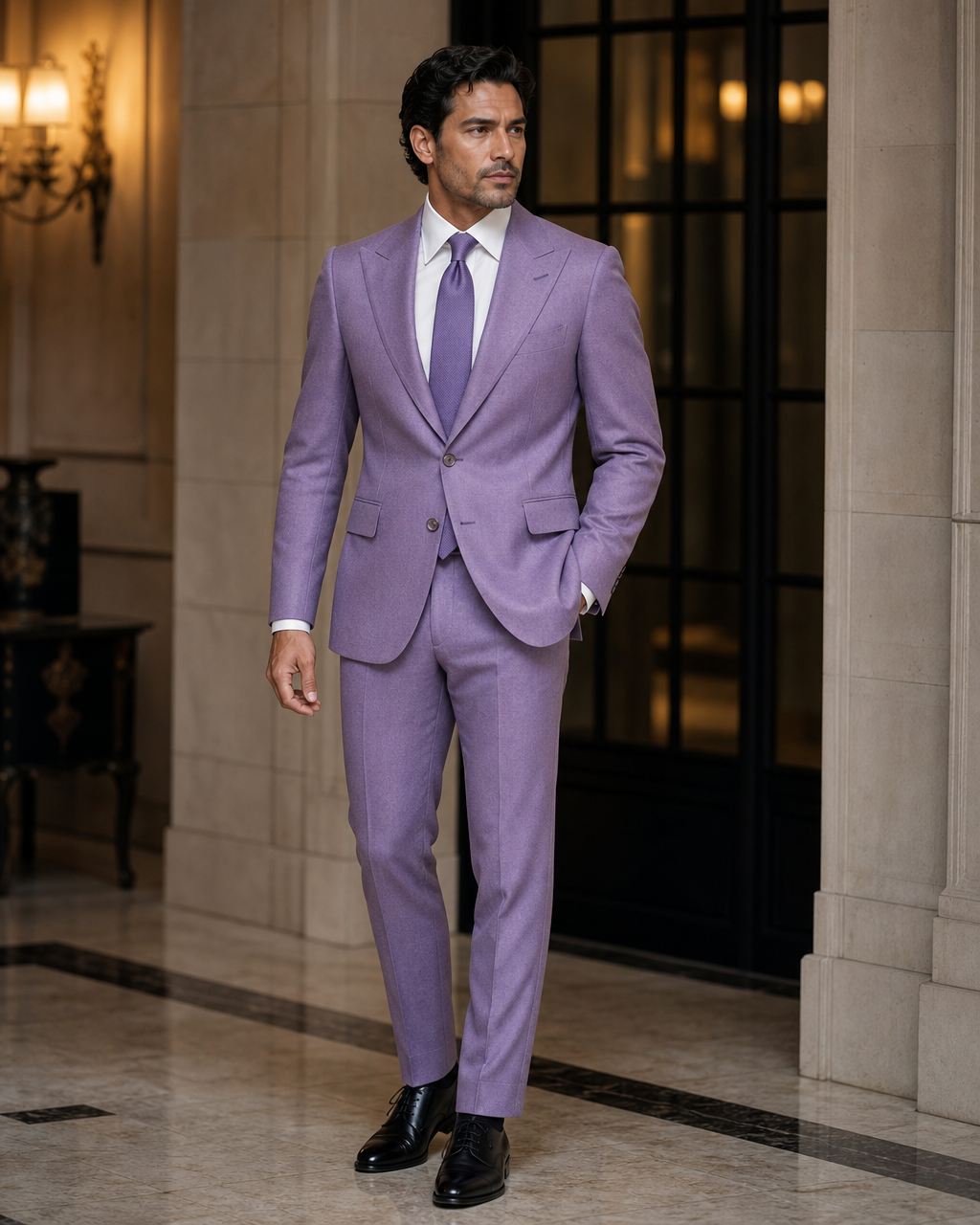 Lavender Flannel Winter Suit - Custom Made to Measure side back view