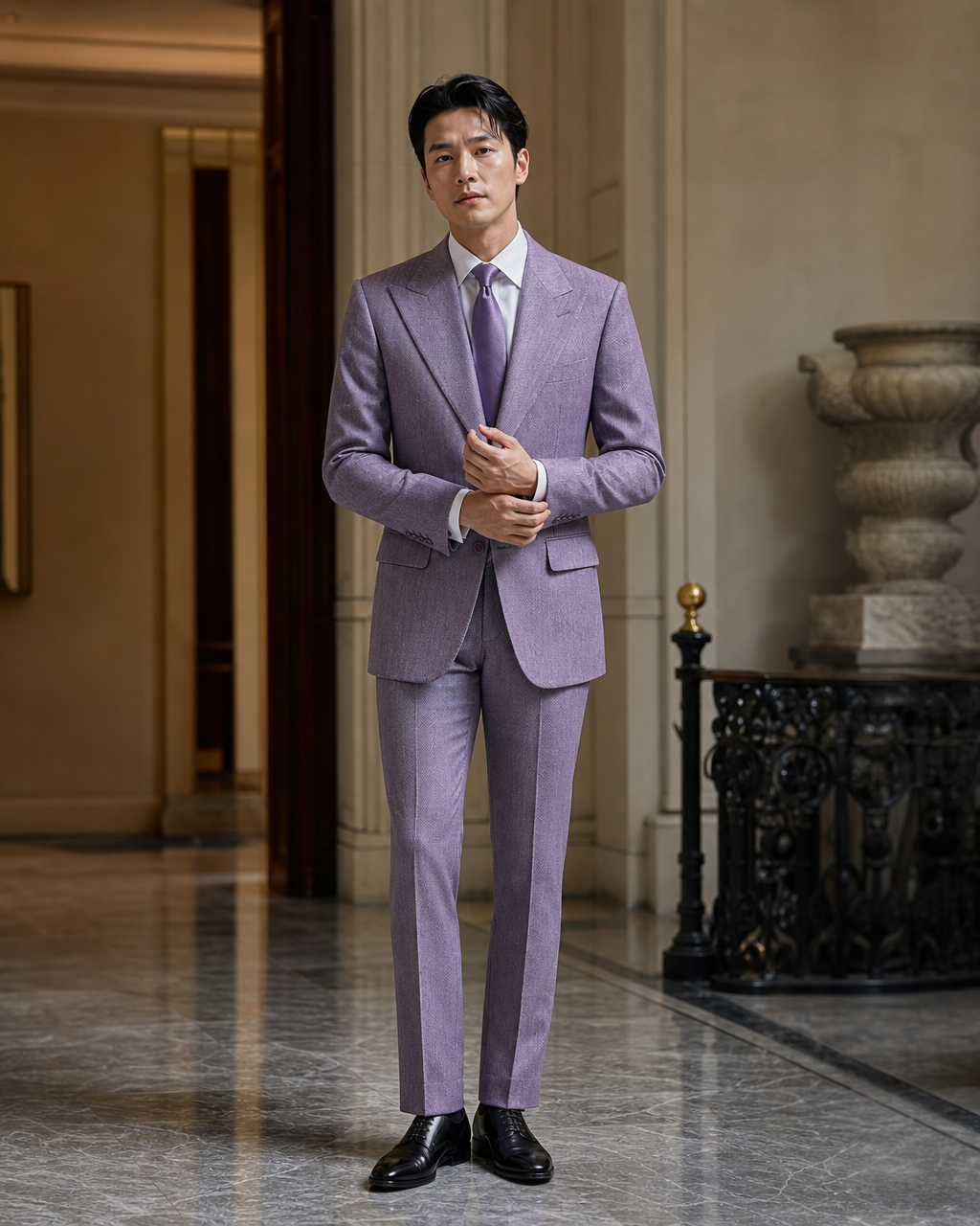 Lavender Herringbone Winter Suit - Custom Made to Measure front view