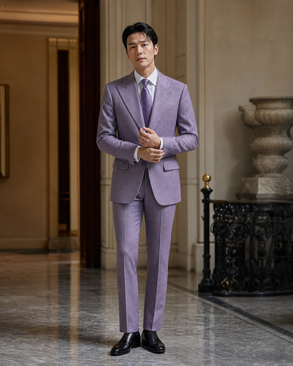 Lavender Herringbone Winter Suit - Custom Made to Measure front view