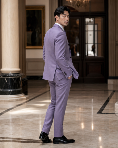 Lavender Herringbone Winter Suit - Custom Made to Measure side back view