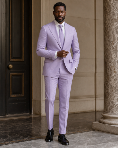 Lavender Linen Beach Wedding Suit - Custom Made to Measure front view