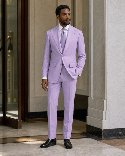 Lavender Linen Beach Wedding Suit - Custom Made to Measure side back view