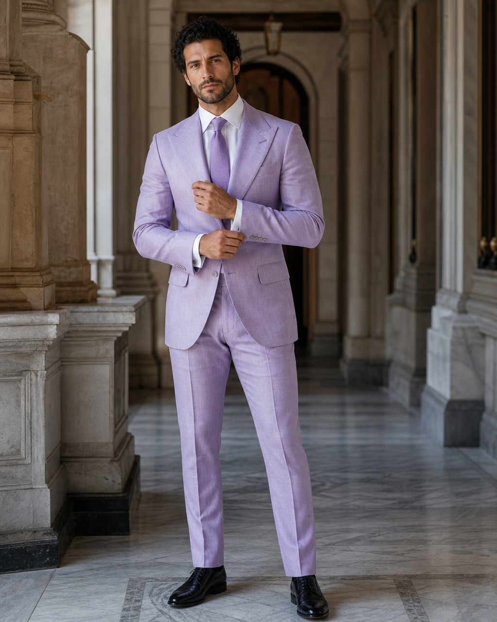 Lavender Linen Outdoor Wedding Suit - Custom Made to Measure front view