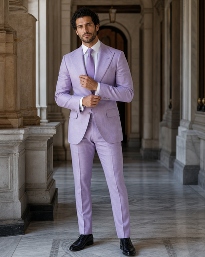 Lavender Linen Outdoor Wedding Suit - Custom Made to Measure front view