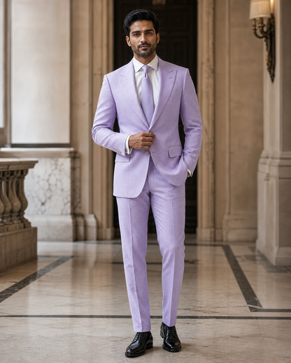 Lavender Linen Summer Suit - Custom Made to Measure front view