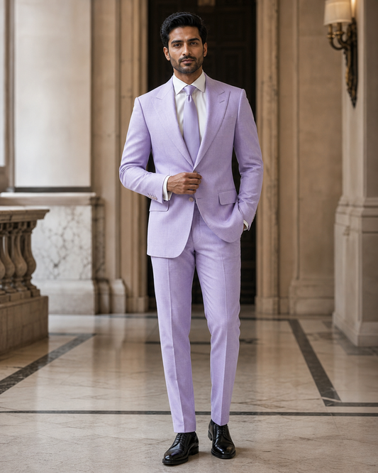Lavender Linen Summer Suit - Custom Made to Measure front view