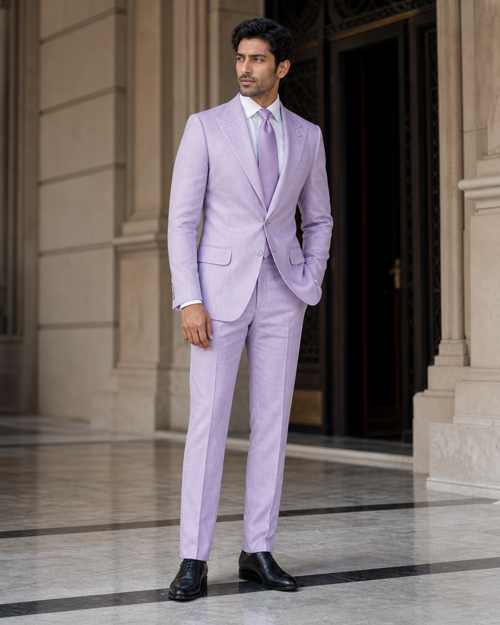 Lavender Linen Summer Suit - Custom Made to Measure side back view