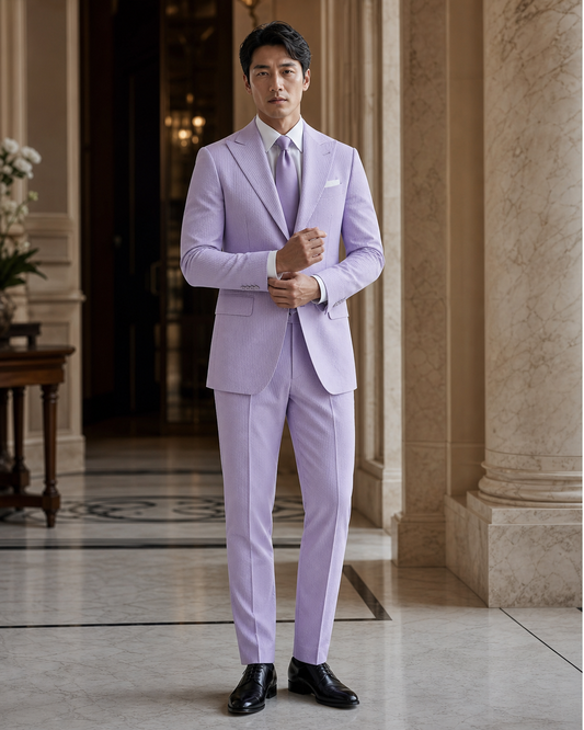 Lavender Seersucker Beach Wedding Suit - Custom Made to Measure front view