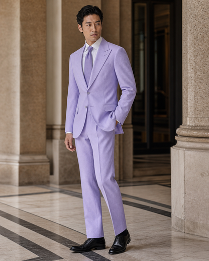 Lavender Seersucker Beach Wedding Suit - Custom Made to Measure side back view