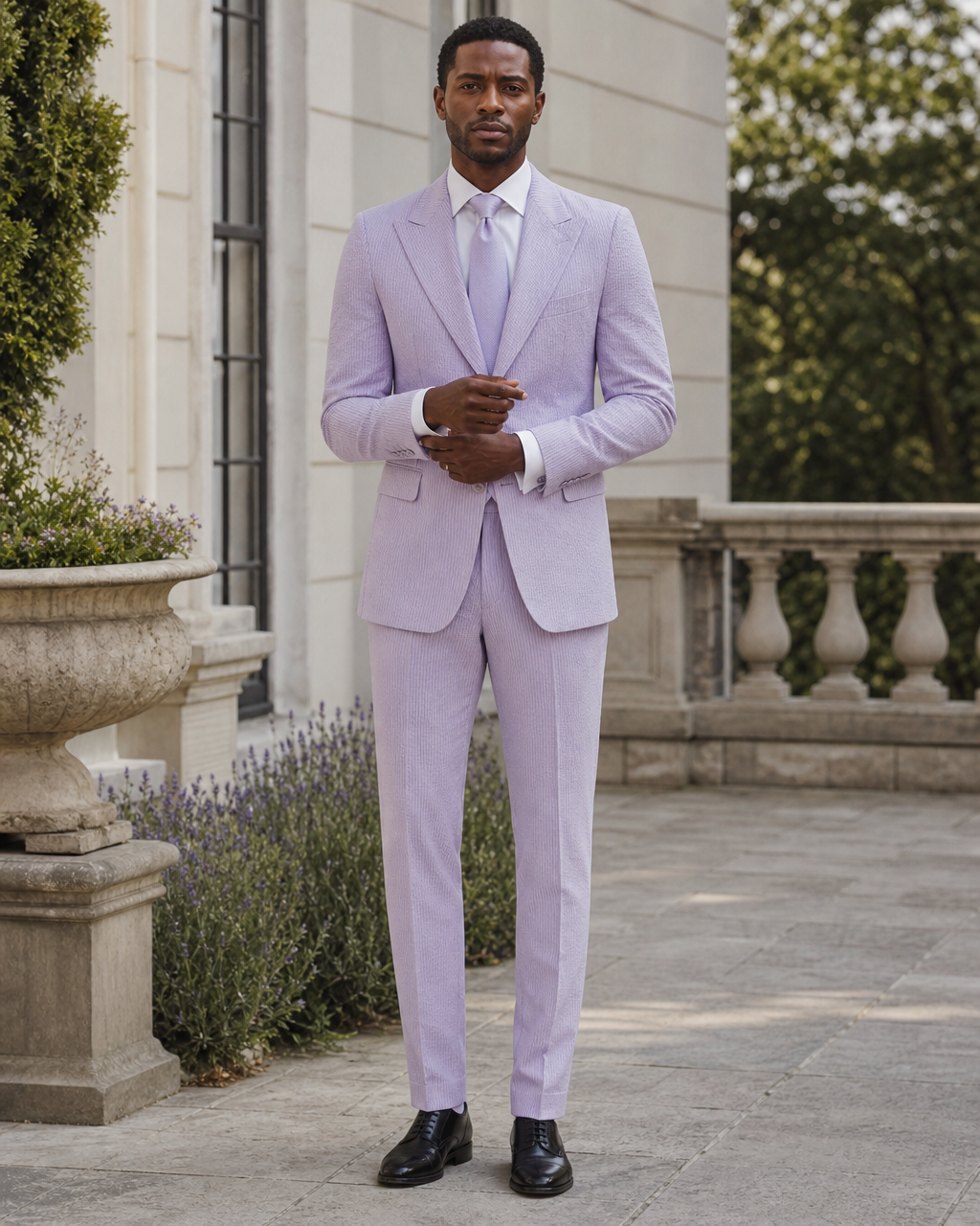 Lavender Seersucker Outdoor Wedding Suit — Custom Made to Measure front view