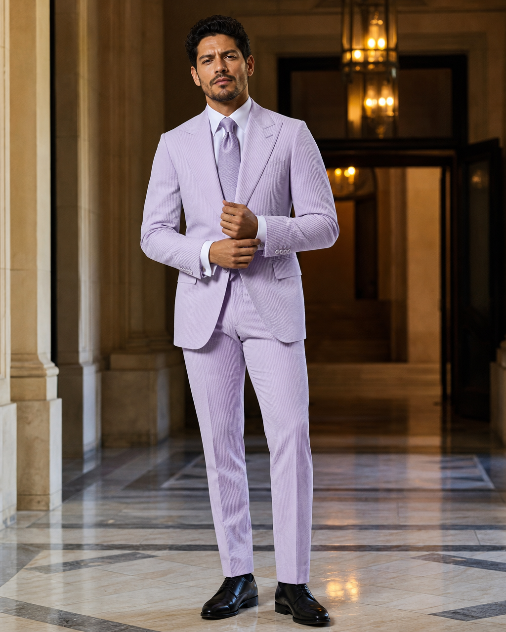 Lavender Seersucker Summer Suit - Custom Made to Measure front view