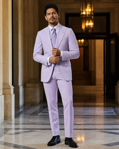 Lavender Seersucker Summer Suit - Custom Made to Measure front view