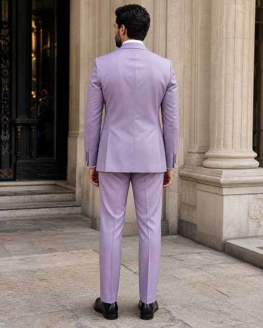 Lavender Silk Blend Peak Lapel Suit - Custom Made to Measure back view