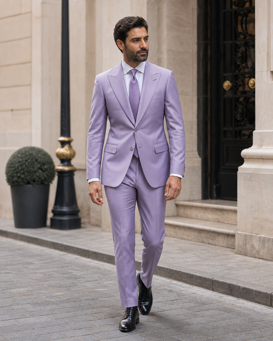 Lavender Silk Blend Peak Lapel Suit - Custom Made to Measure front view