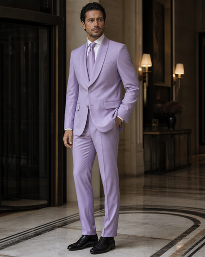 Lavender Silk Blend Shawl Lapel Suit - Custom Made to Measure side back view