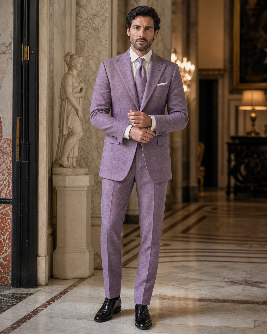 Lavender Tweed Winter Suit - Custom Made to Measure front view