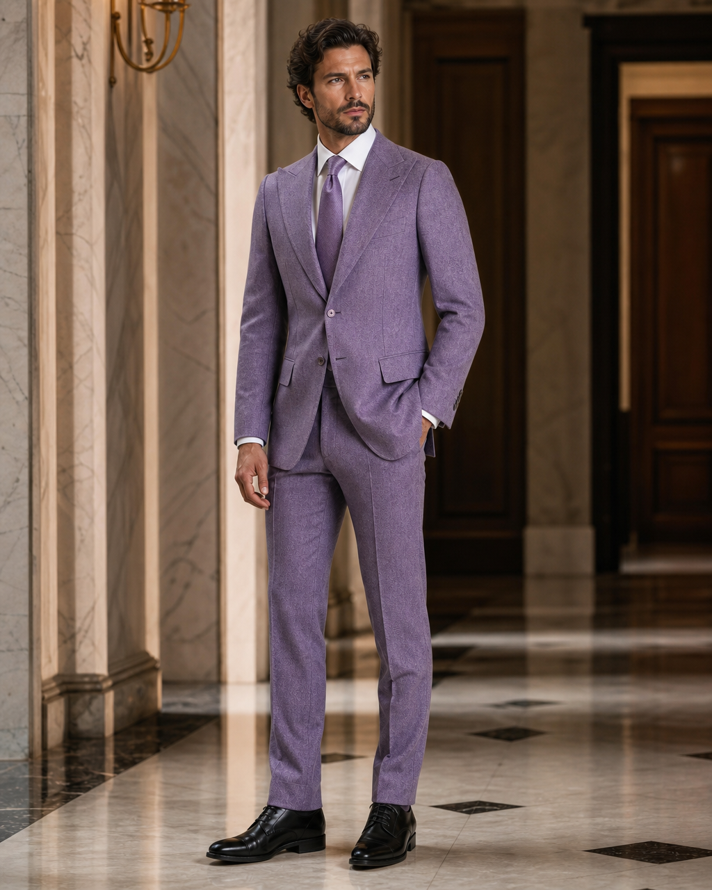 Lavender Tweed Winter Suit - Custom Made to Measure side back view