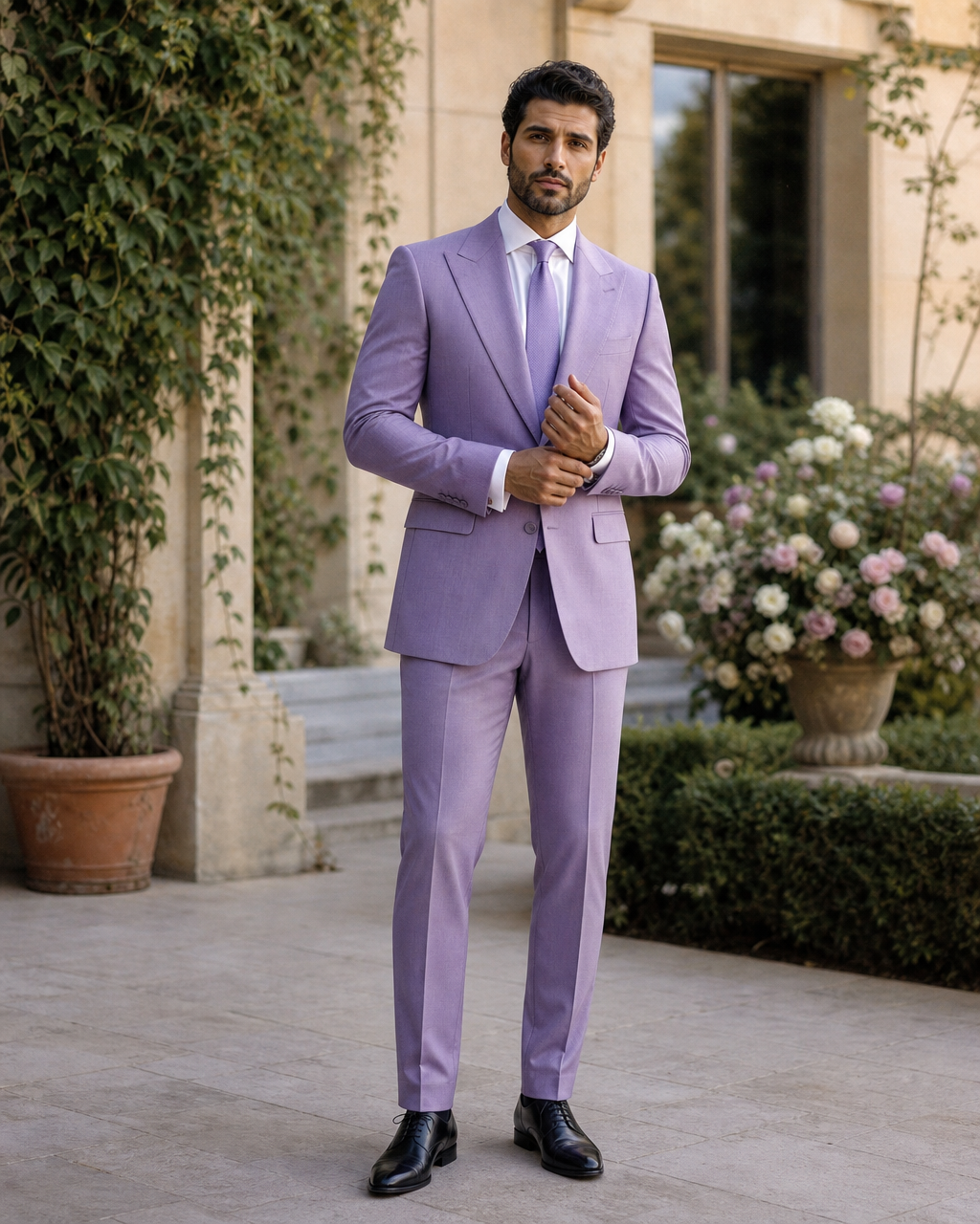 Lavender Wool Outdoor Wedding Suit — Custom Made to Measure front view
