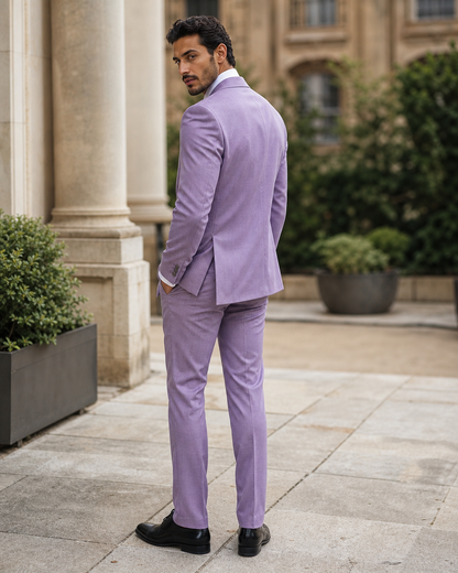 Lavender Wool Outdoor Wedding Suit — Custom Made to Measure side back view