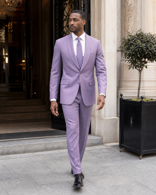 Lavender Wool Shawl Lapel Suit - Custom Made to Measure front view
