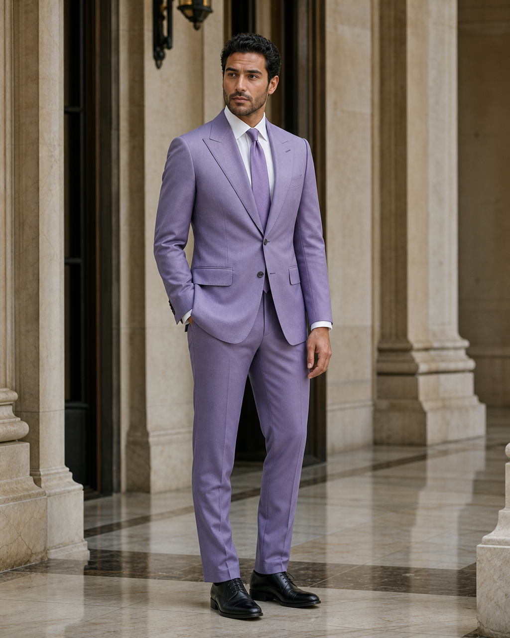 Lavender Wool Winter Suit - Custom Made to Measure side back view