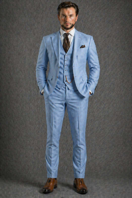 Light Blue Linen Slim Fit Suit — Custom Made to Measure
