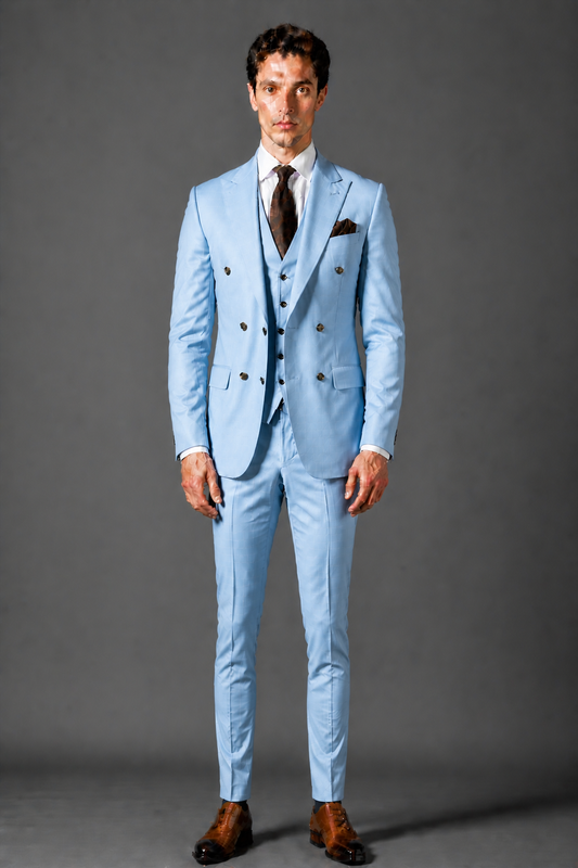 Light Blue Silk Blend Groomsmen Suit — Custom Made to Measure