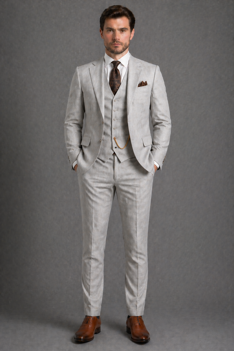 Light Gray Linen Slim Fit Suit — Custom Made to Measure