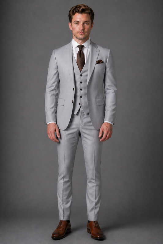 Light Gray Silk Blend Groomsmen Suit — Custom Made to Measure