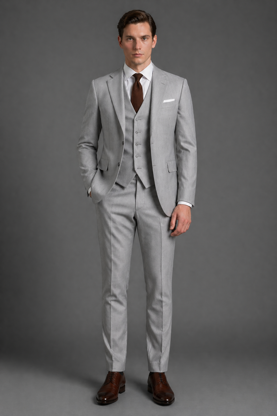 Light Gray Wool Slim Fit Suit — Custom Made to Measure
