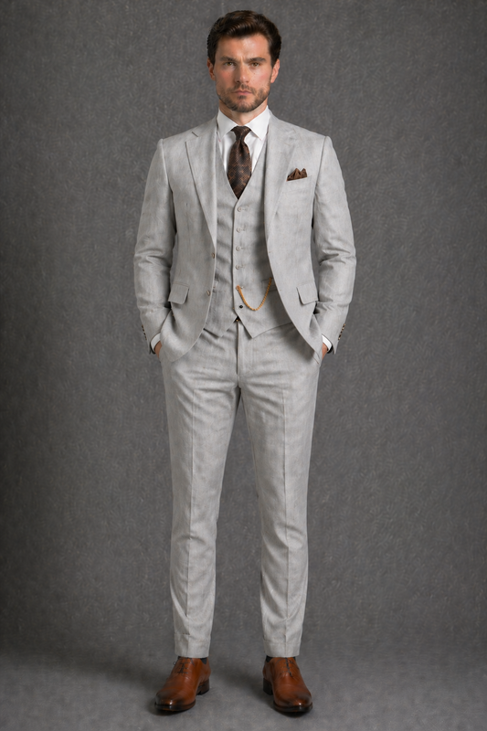 Light Grey Linen Slim Fit Suit — Custom Made to Measure