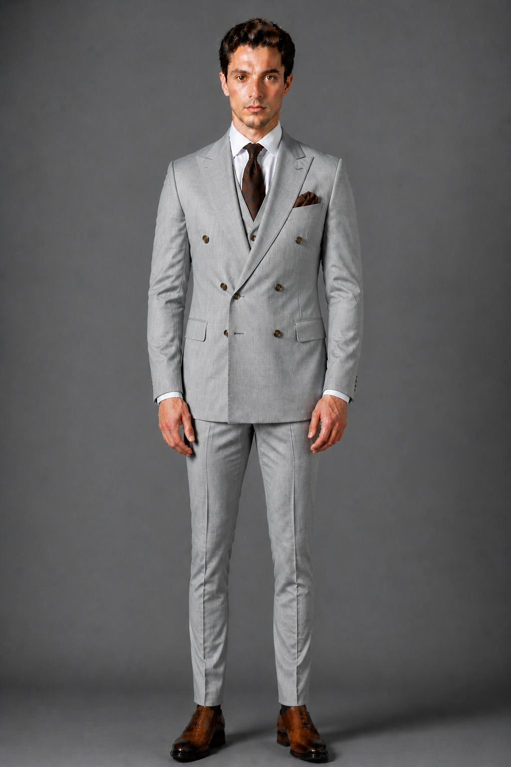 Light Grey Silk Blend Double Breasted Suit — Custom Made to Measure