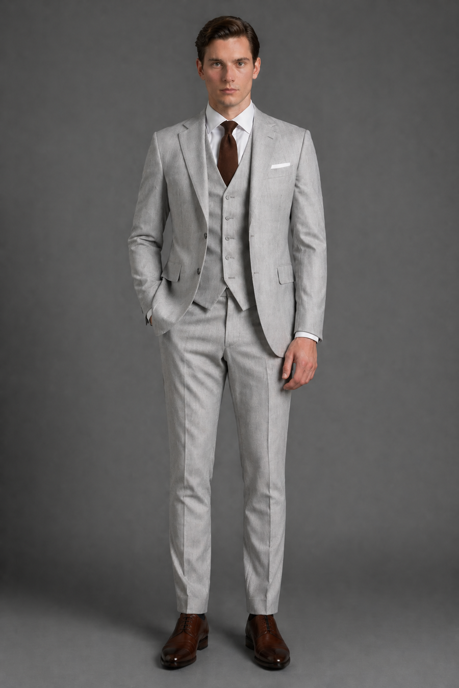 Light Grey Wool Slim Fit Suit — Custom Made to Measure