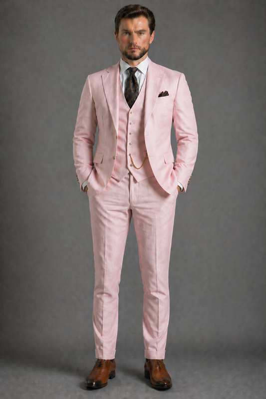 Light Pink Linen Slim Fit Suit — Custom Made to Measure