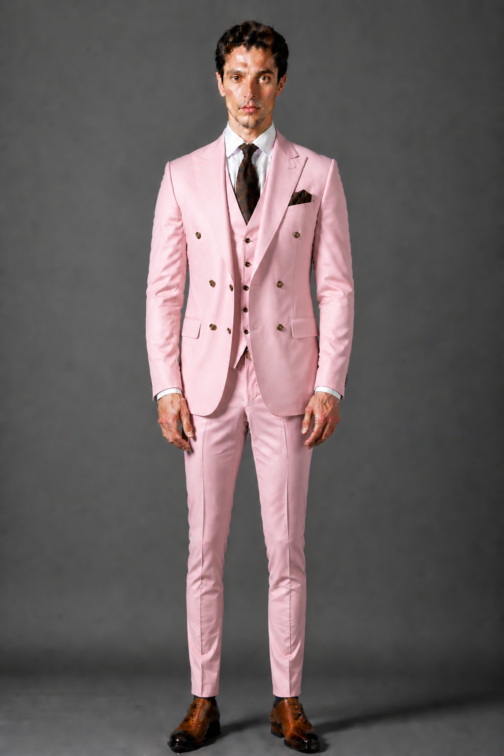 Light Pink Silk Blend Double Breasted Suit — Custom Made to Measure