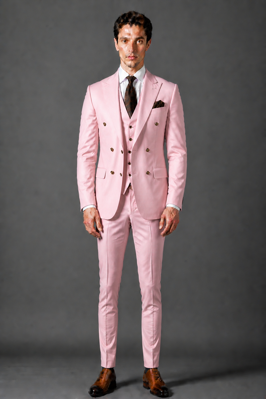 Light Pink Silk Blend Double Breasted Suit — Custom Made to Measure
