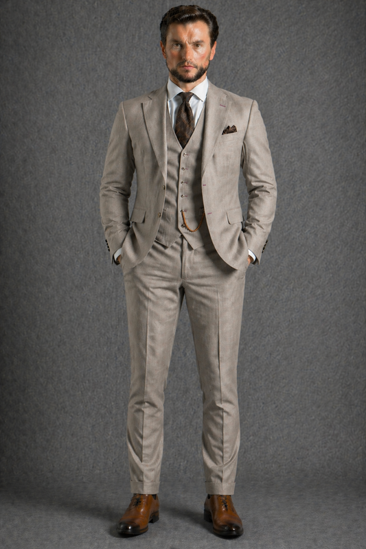 Light Taupe Linen Slim Fit Suit — Custom Made to Measure