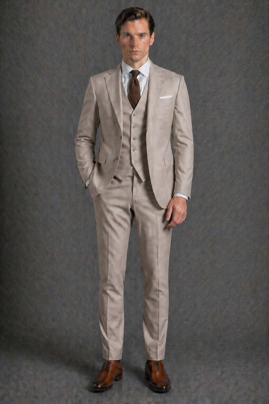 Light Taupe Wool Father of the Bride Suit — Custom Made