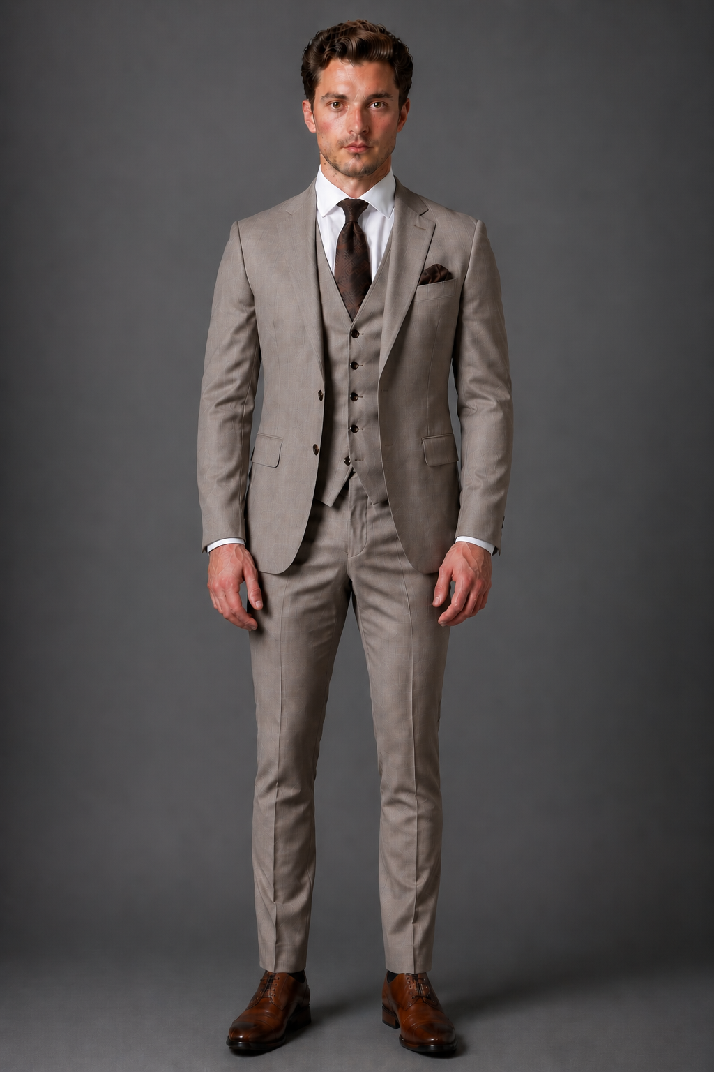 Light Taupe Wool Slim Fit Suit — Custom Made to Measure