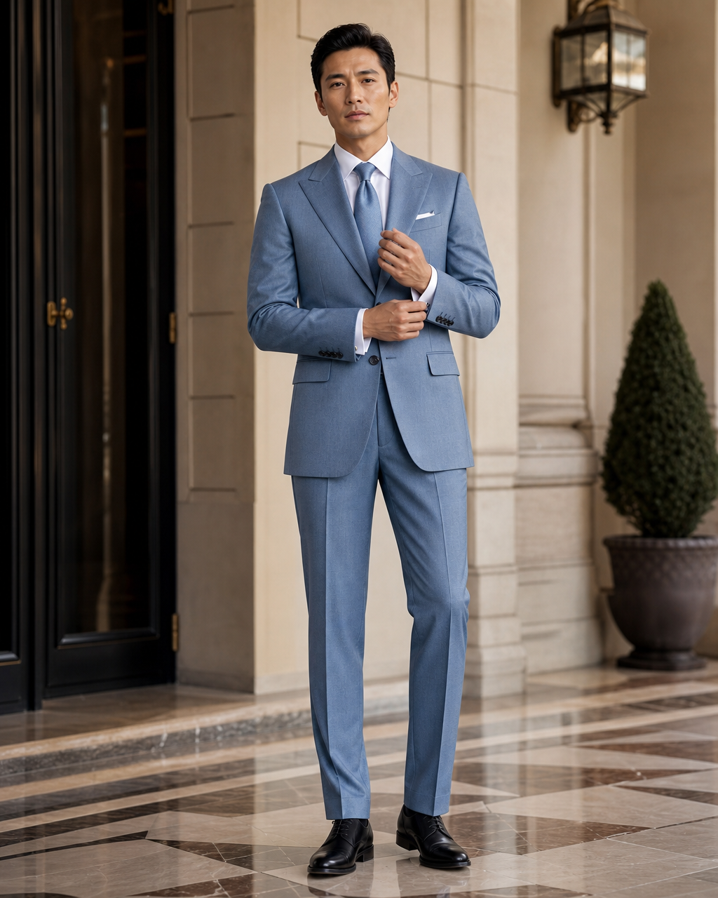 Light Blue Cashmere Blend Winter Suit - Custom Made to Measure front view