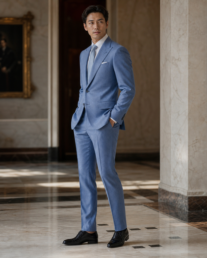 Light Blue Cashmere Blend Winter Suit - Custom Made to Measure side back view