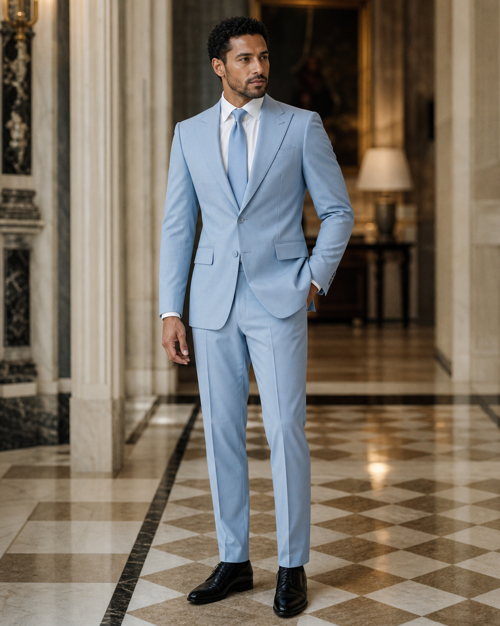 Light Blue Cotton Beach Wedding Suit - Custom Made to Measure side back view