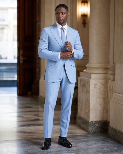 Light Blue Cotton Summer Suit - Custom Made to Measure front view