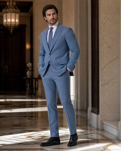 Light Blue Flannel Winter Suit - Custom Made to Measure side back view