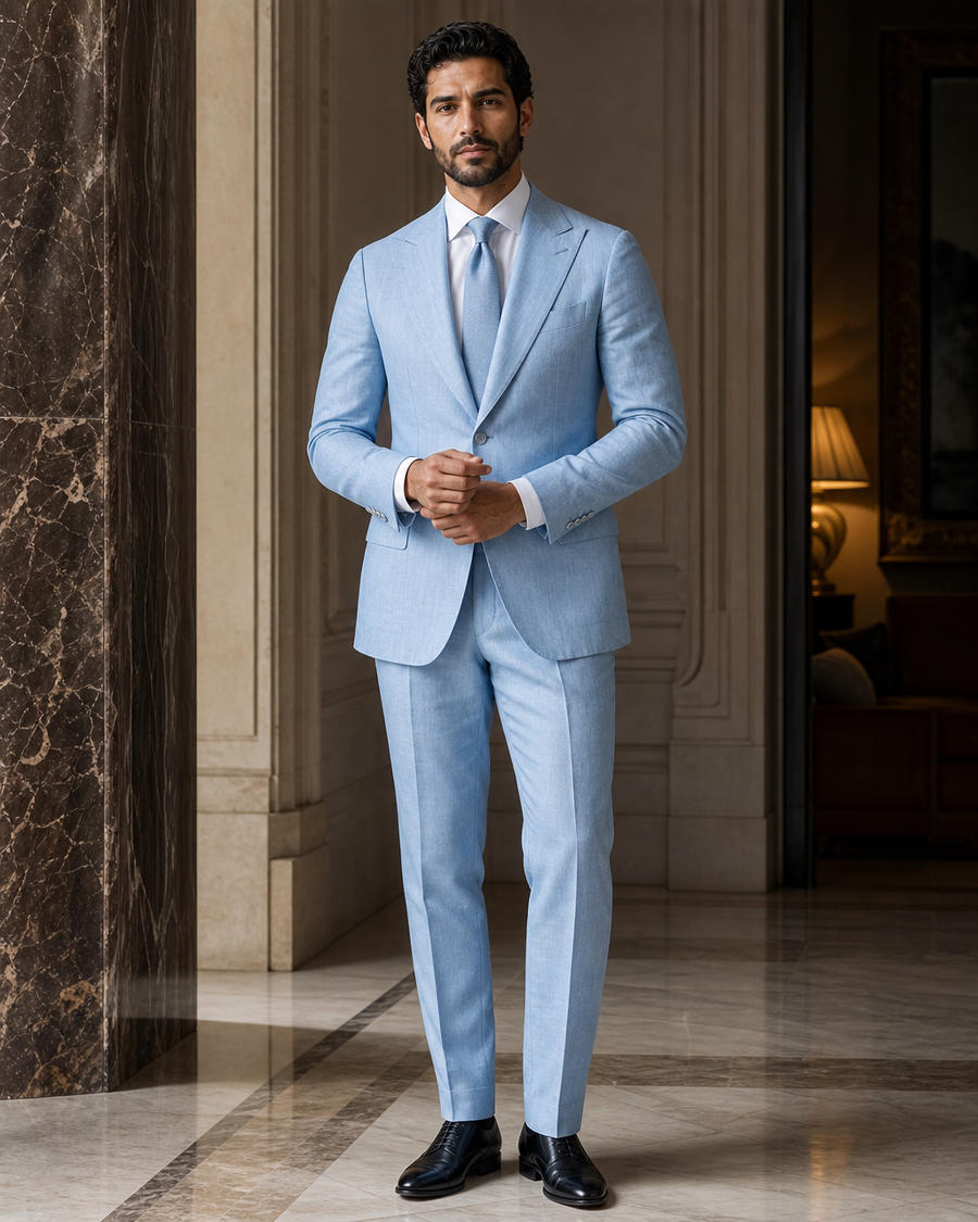 Light Blue Linen Summer Suit — Custom Made to Measure