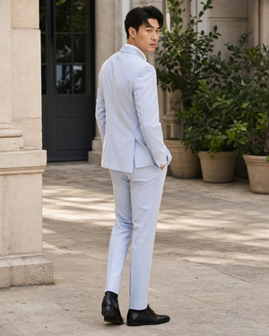 Light Blue Seersucker Outdoor Wedding Suit — Custom Made to Measure — 2