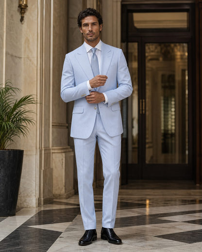 Light Blue Seersucker Summer Suit - Custom Made to Measure front view
